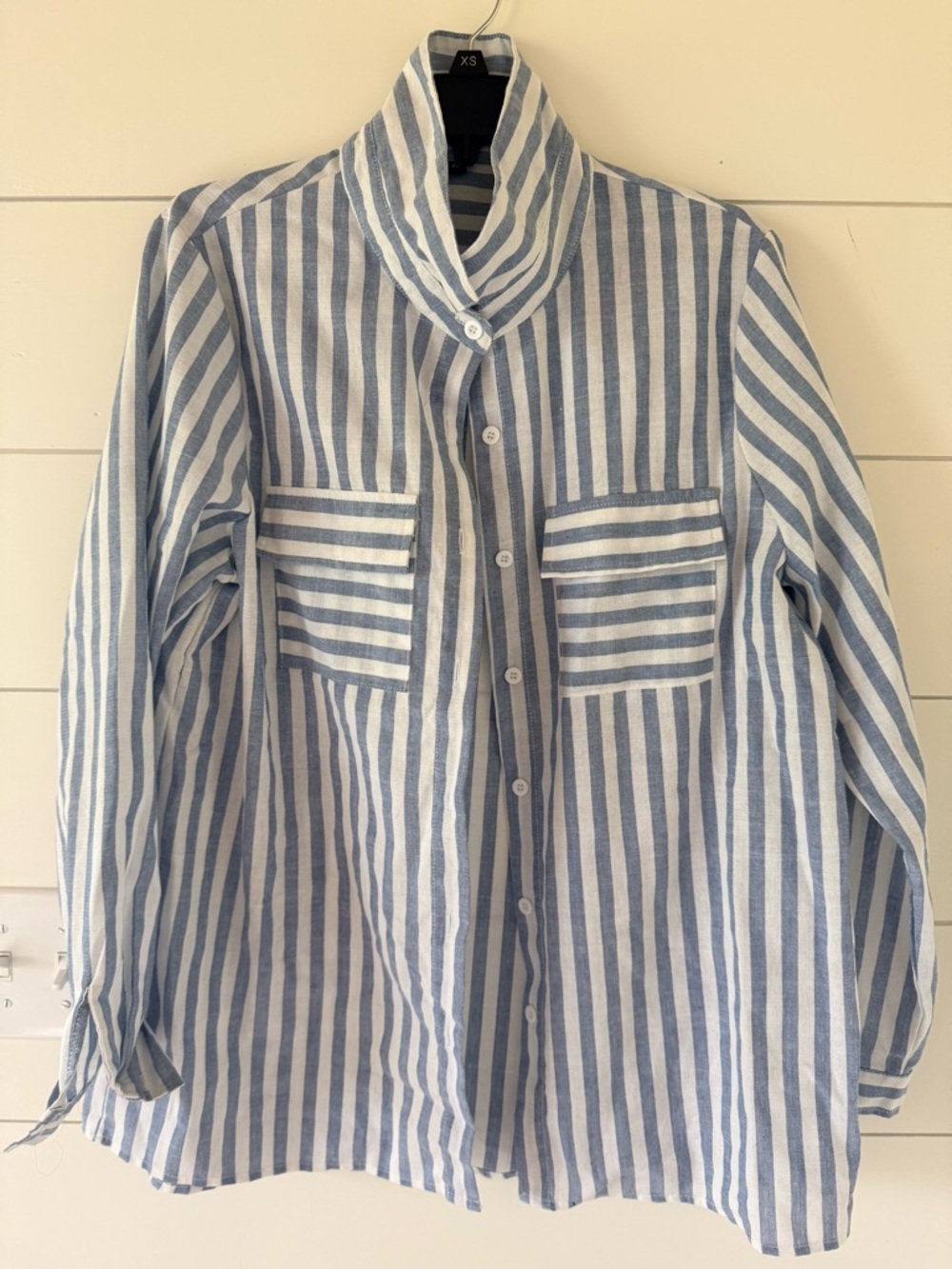 Relaxed Stripe Button-Down Shirt in Blue & White